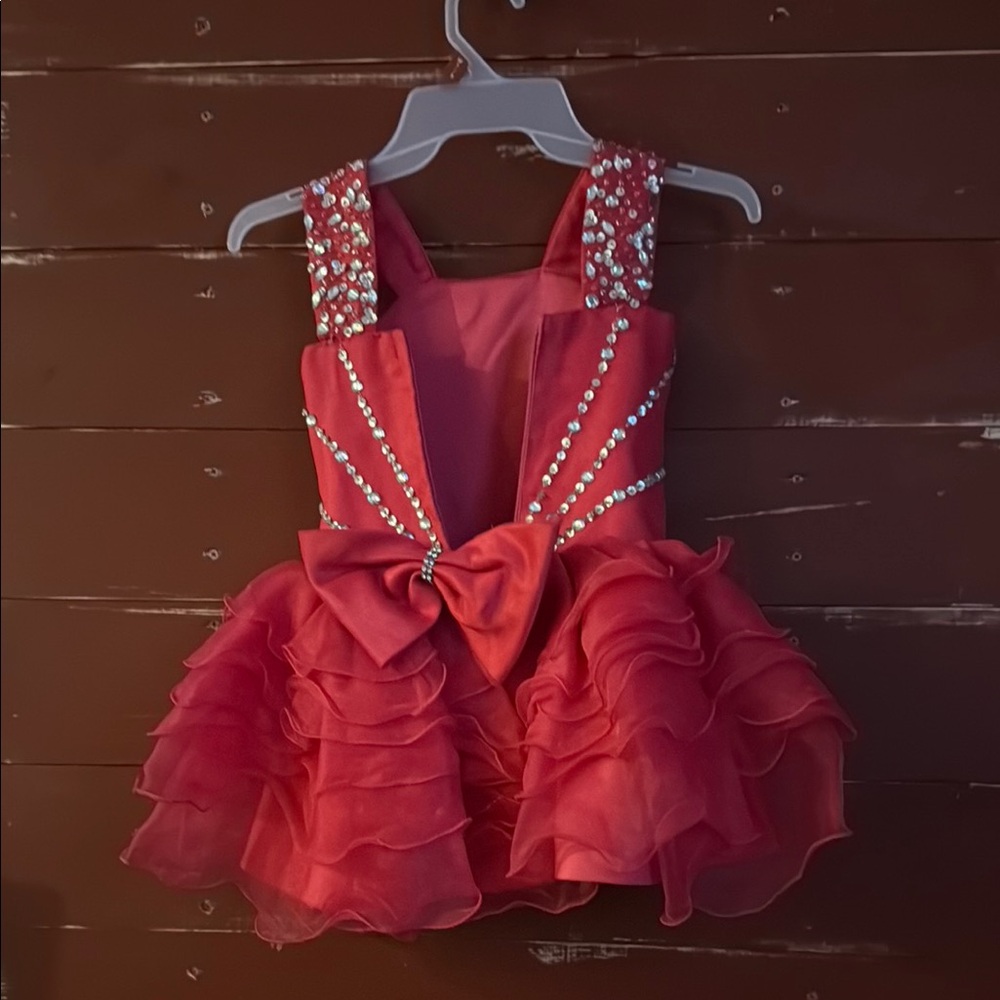 Red Ruffled Dress with Rhinestone Design - Picture 2 of 2